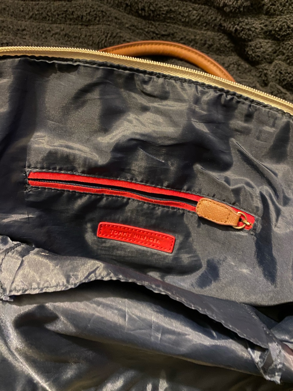 Tommy Hilfiger Cream Tote with Tan Leather Trim and Gold Hardware - Picture 3 of 3